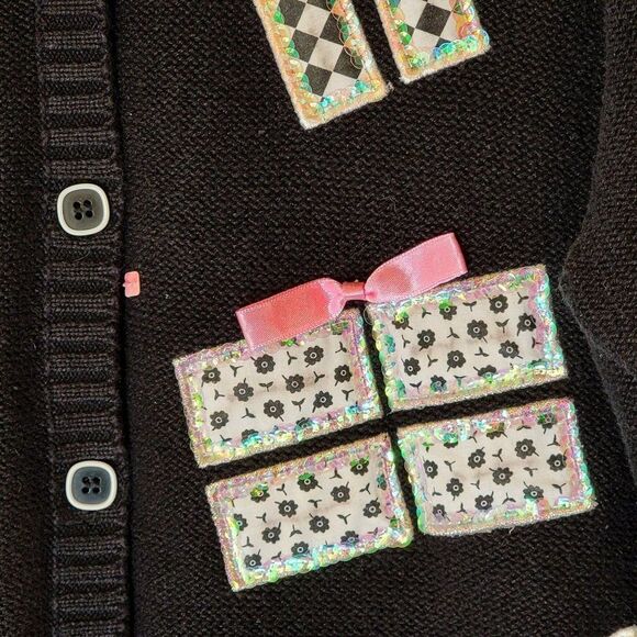 Karen Scott Embroidered 3D Cardigan Womens L Birthday Sequins Knit Presents - Picture 4 of 12